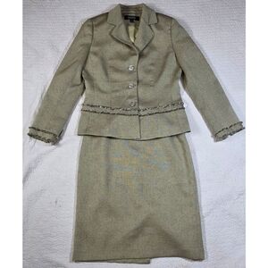 NWT Kasper Green Fringe Matching Suit Blazer Skirt Set